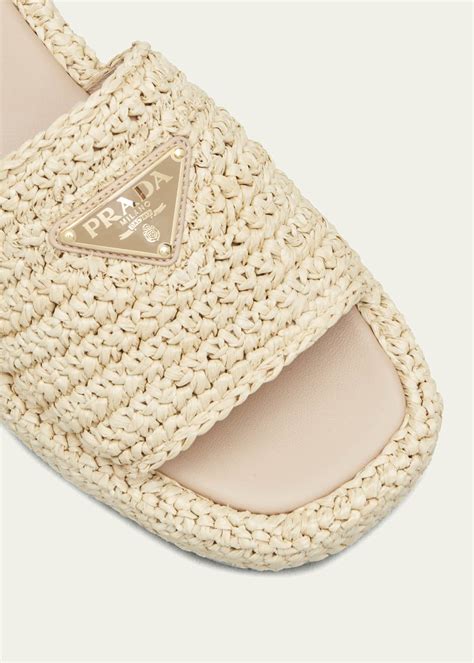 prada raffia single band slides